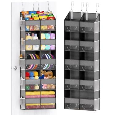 Imagem de Organizador de porta com 5 prateleiras, 9 compartimentos + 10 bolsos laterais, capacidade de peso de 240 kg, organizador resistente atrás da porta, organizador de armário suspenso e armazenamento para