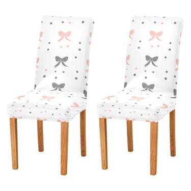 Imagem de SEHANY Conjunto de 4 capas de cadeira com laço de bolinhas rosa para sala de jantar, elástico, removível e lavável, para cozinha, hotel, festa, Natal
