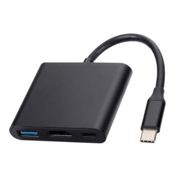 Imagem de HCUSR Estação de ancoragem 3 em 1 tipo C para HDMI, hub USB, adaptador multiportas, conversor AV com saída 4KHDMI, 100W PD, porta USB A 3.0, estação de ancoragem dongle para laptop, PC, tablets (preto