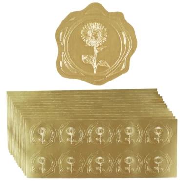 Imagem de 300 peças de adesivos dourados em relevo para envelopes, convites de casamento, envelopes de cartões de felicitações de Natal (girassol dourado)