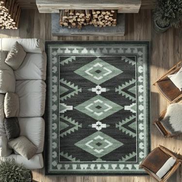 Imagem de Tijuboni Tapetes ocidentais para sala de estar antiderrapantes, tapetes de área do sudoeste para sala de jantar, cozinha, quarto, berçário, suporte de borracha lavável, 9 x 12 asteca