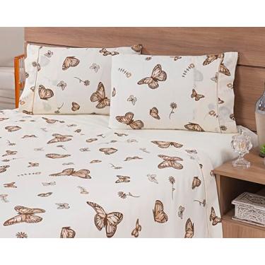 Imagem de Jogo Lençol 3 Peças Solteiro King 200x100 100% Algodão Estampado Borboletas Cáqui (Palha, 25cm, 180)