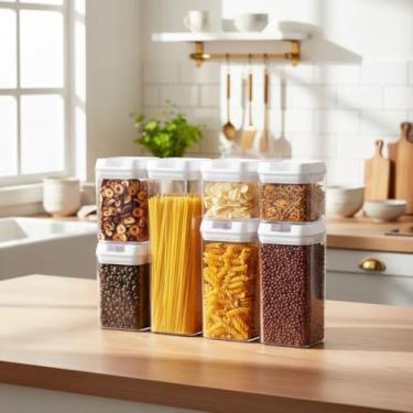 Imagem de Kit 7 Potes Herméticos em Acrílico Transparente – Conjunto Organizador de Mantimentos Multiuso para Cozinha e Despensa – Variados Tamanhos (1900ml/1200ml/800ml/500ml)