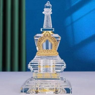 Imagem de FENNYYAR Cristal Stupa Relíquias Budistas Pagode Dupla Camada Transparente Torre, 18 cm 18 cm, Altares Tibetanos Stupa Budista Item Religioso