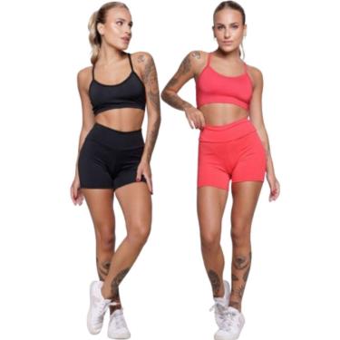 Imagem de KIT 2 Conjunto Top Alça Fina Sem Bojo e Short Suplex Serra e Mar Treino Academia Moda Fitness-Feminino