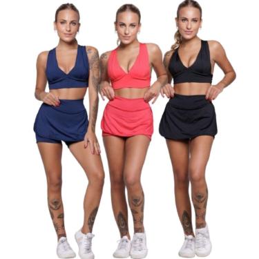 Imagem de KIT 3 Conjunto Top Bojo e Short Saia Bella Fiore Roupas para Academia Treino Moda Fitness-Feminino