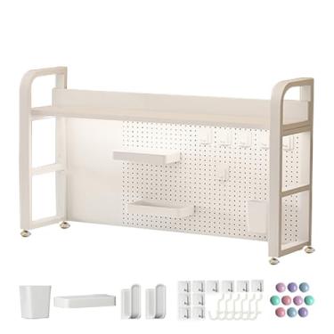 Imagem de Estante de mesa para mesa de computador, prateleiras de mesa para cima da mesa, estante de metal com placa de estante, organizador de bancada, para dormitório de escritório doméstico (branco, 115 cm)