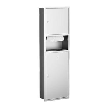 Imagem de Prateleiras de nicho embutidas à prova d'água – Organizador de armazenamento de banheiro cinza claro para secador de mãos, papel higiênico e lixeira, 34 x 120 x 15 cm, perfeito para bebidas domésticas