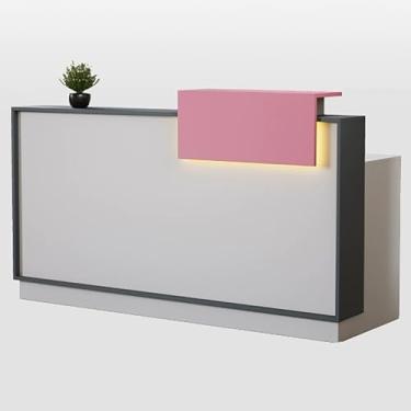 Imagem de Mesa de recepção moderna com luz LED e gaveta com trava, recepção para salão de beleza, escritório, balcão de varejo com bandeja de teclado (branco, 120 x 50 x 100 cm)
