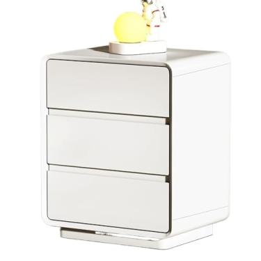 Imagem de Mesa lateral branca com três gavetas, mesa de cabeceira, casa, sala de estar, quarto, escritório, armário de armazenamento pequeno, prateleira de armazenamento de madeira (pequena)