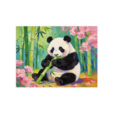 Imagem de Impressão em tela de arte de parede animal - flores de bambu panda - pintura de decoração moderna - imagens para quarto de crianças escritório 60 x 80 cm 24 x 31 polegadas sem moldura