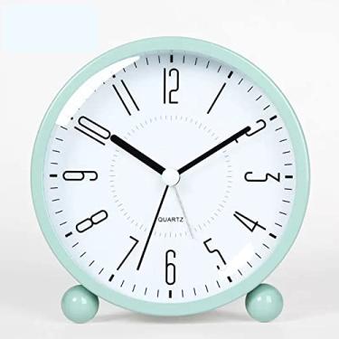 Imagem de Despertador alto operado por bateria de 11,4 cm, pequena mesa de cabeceira silenciosa de metal com função de luz, decoração sem tique-taque para sala de estar, quarto, prateleira para decoração (verde