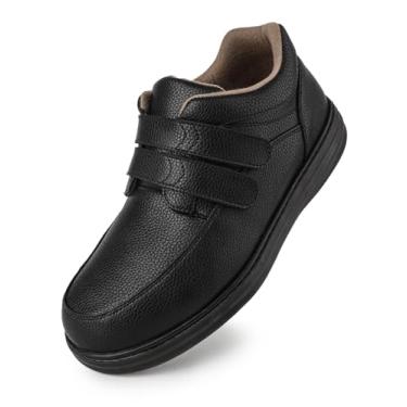 Imagem de TIESTRA Sapato social masculino casual de couro ajustável para diabéticos e pés inchados, Oxfords largos confortáveis para caminhada para casamento e uso formal, fácil de colocar e tirar | Leve, Preto
