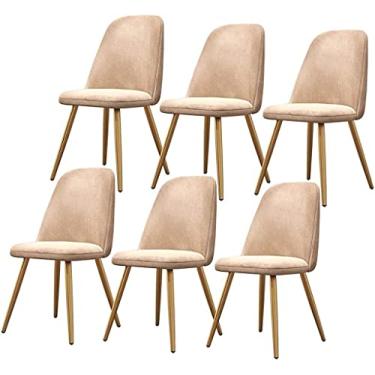 Imagem de RROUAN Conjunto de 6 cadeiras de jantar vintage, cadeiras de cozinha, sala de estar, lazer, sala de estar, com pernas de metal, assento e encostos de veludo, camelo