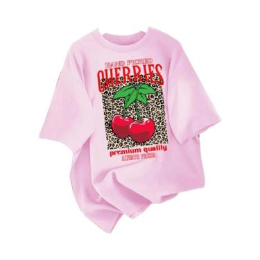 Imagem de Camiseta Feminina De Algodão Com Gola Redonda, Estampa De Cerejas Sele