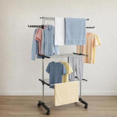 Imagem de Multi Varal de Chão com Bandejas e 3 Andares Com Cabideiro Roupas Calc