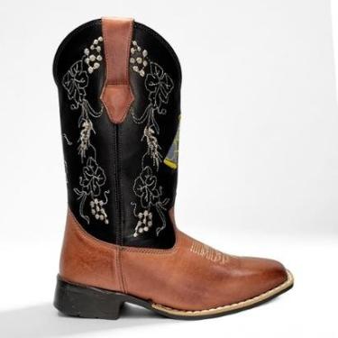 Imagem de Bota Feminin Texana Couro Bordada Aparecida Country Conforto-Feminino