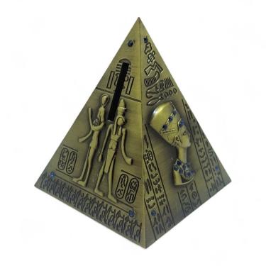 Imagem de Cofre Pirâmide Egípcia Hieróglifos Dourada Pedras Azuis 11 cm