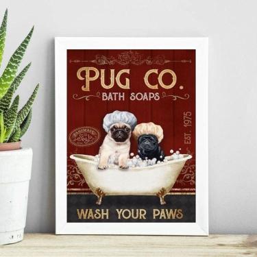 Imagem de Quadro Decorativo Banheiro Pugs 33X24Cm - Com Vidro