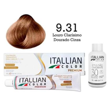 Imagem de Kit Coloração Itallian Color 9.31 Louro Claríssimo Dourado Cinza + Oxi