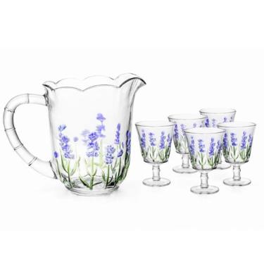 Imagem de Conjunto Jarra 1,5L com 6 Taças 240ml Vidro Cristal Lavanda - LYOR