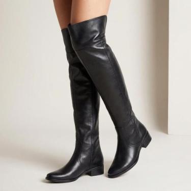 Imagem de Bota Feminina Over The Knee Montaria Acima Do Joelho Salto Baixo Couro