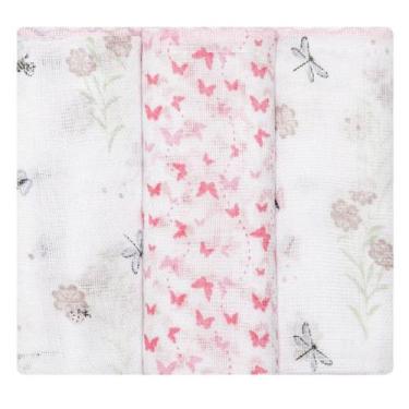 Imagem de Kit 3 Babete Papizinha Estampada Feminina 32x32cm  Absorvente para Beb