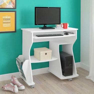 Imagem de Mesa Para Computador 160 Com 3 Nichos E Porta Revistas Branco - ARTELY