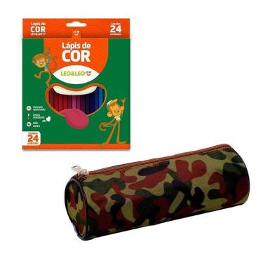 Imagem de Estojo Escolar Redondo 717193 e Lápis de Cor Sextavado 4449 24 Cores - Leo&Leo