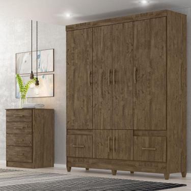 Imagem de Guarda Roupa Casal Ambiente MS912 e Cômoda MS913 Castanho Wood – Moval