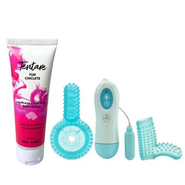 Imagem de Kit Lubrificante Íntimo Chiclete e Anéis Penianos Vibratórios em Silicone com Cerdas Ma...