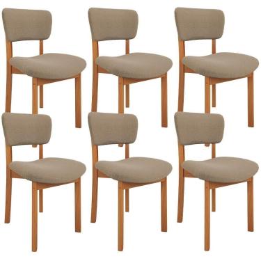 Imagem de Kit 06 Cadeiras Para Sala De Jantar Cozinha Living Estofada Dara L02 Bouclê Bege - Lyam Decor