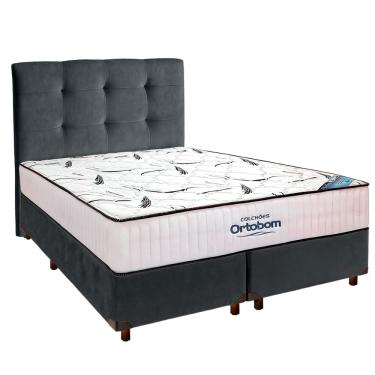 Imagem de Cama Box Com Colchão Queen High Foam Ortobom + Cabeceira Cinza