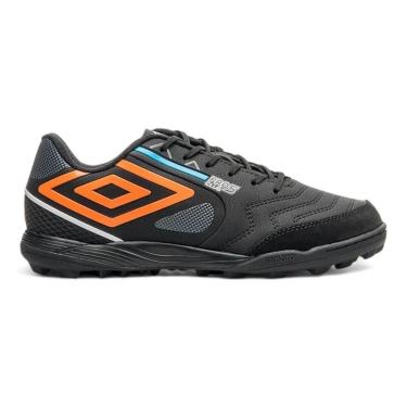 Imagem de Chuteira Society Umbro Pro 5 Bump Club Adulto Preto Prata e Laranja Fluor - 43-Unissex
