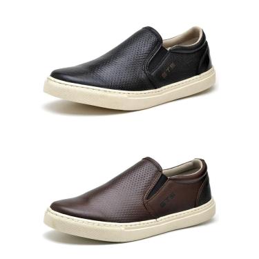 Imagem de Kit 02 Slip On Sapatênis de Couro sem Cadarço Confortável CSF Franca NS Maritimo Masculino-Masculino
