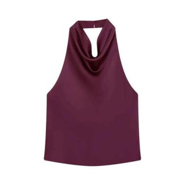 Imagem de Camisola Feminina De Cetim Com Decote Halter E Costas Nuas, Top De Ver