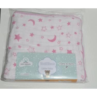 Imagem de Toalha de Banho Bebê Soft P - Teciclean - Teciclean Baby , Branco/Rosa