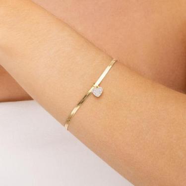 Imagem de Pulseira Feminina Coração Delicado Microzircônias Banhado a Ouro 18K -