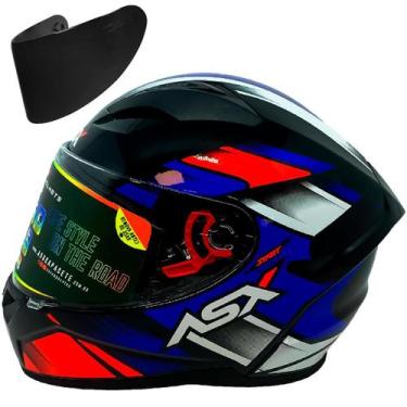 Imagem de Capacete asx city start brilho preto/vermelho/azul com viseira fumê, 5