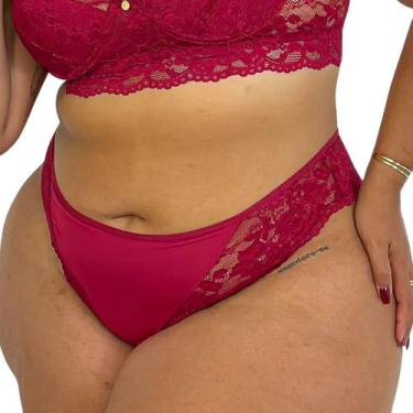 Imagem de Calcinha Plus Size Cintura Alta Fio Dental Com Renda Jackie, 48, Verme