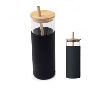 Imagem de Copo de Vidro E Silicone C Tampa e Canudo - HOME-NEW, Preto