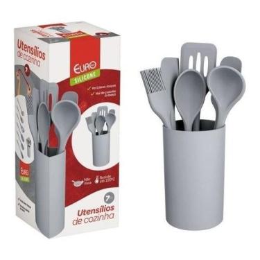 Imagem de Conjunto Gadgets Colheres De Silicone 7 Peças Euro, Cinza-claro