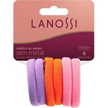 Imagem de Elásticos de Cabelo Tangerine Lanossi 6un  Laranja, Lilás e Rosa, Fixa