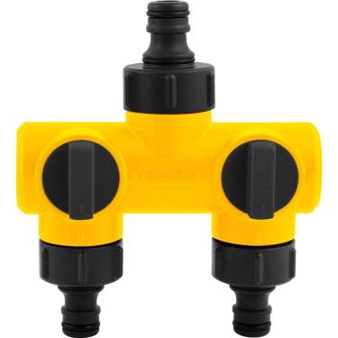 Imagem de Adaptador Múltiplo para Mangueira AMV 020 com Regulador de Fluxo Individual Amarelo e Preto Vonder 2 Saídas