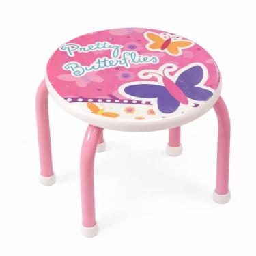 Imagem de Banquinho Infantil Rosa com Degrau Auxiliar para Estudo e Quarto e Lanche de Criança em Plástico Resistente e Metal