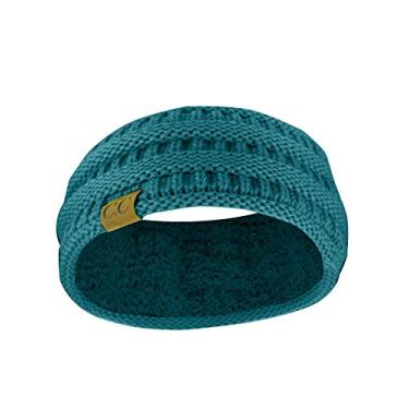 Imagem de C.C Faixa de cabeça aquecedora de orelha forrada felpuda de tricô macio e elástico para inverno, Teal Ribbed, One Size