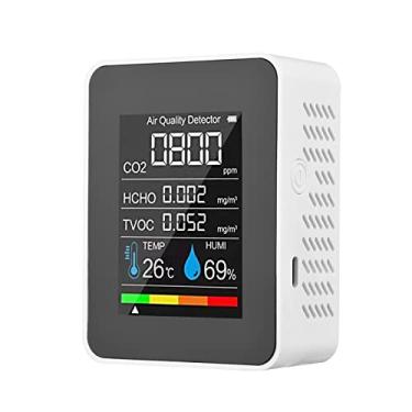 Imagem de Zwbfu Monitor portátil de qualidade do ar Detector interno de CO2 5 em 1 Formaldeído HCHO TVOC Tester LCD Temperatura Umidade Tester Medidor de alarme CO2 recarregável para sala de escritór