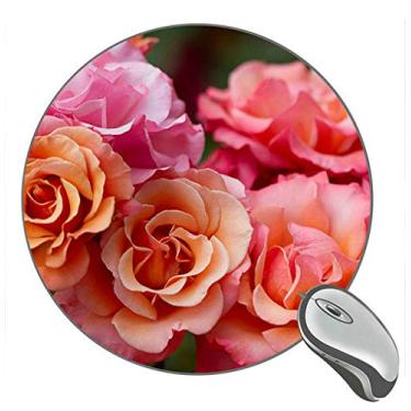 Imagem de Mouse pad de borracha para jogos rosa com estampa de flores macro fotografia redonda