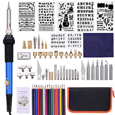 Imagem de Kit De Queima De Madeira,Sailsbury 79pcs kit de ferramentas de queima de madeira caneta de pirogra profissional conjunto de ferro de solda temperatura ajustável de 200-450 ℃ para iniciantes adultos es