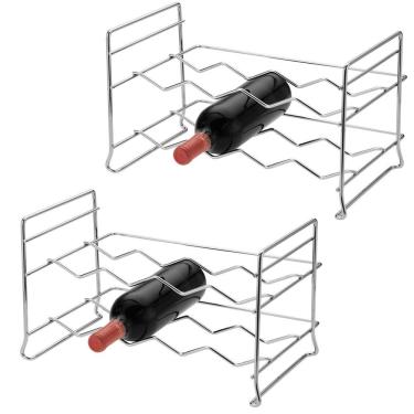 Imagem de Kit 2 Suportes Para 16 Garrafas - Adega Empilhável Em Aço